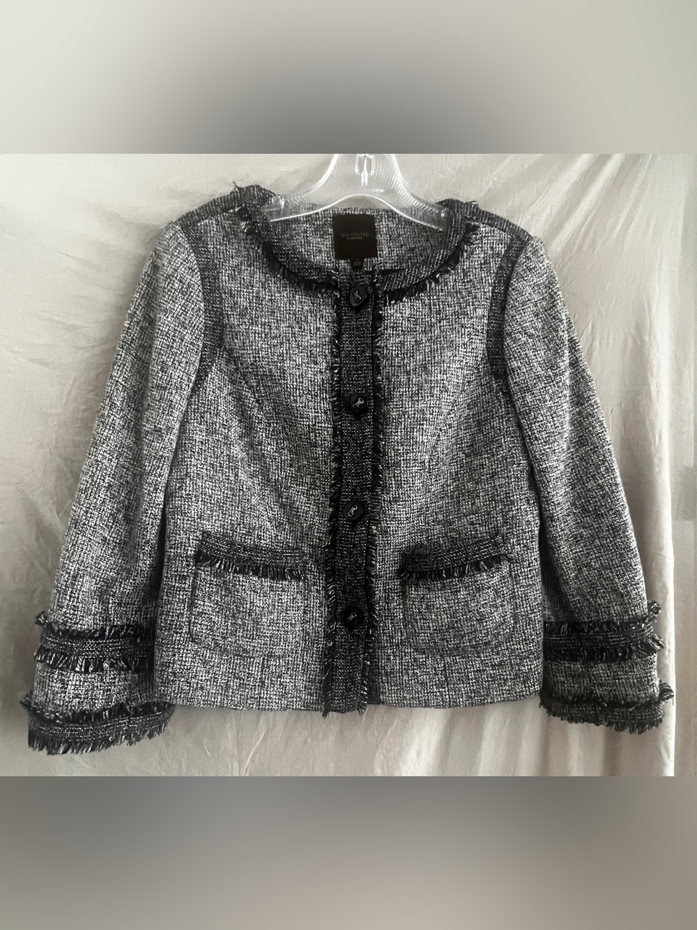 The Limited Black & White Tweed Fringe Jacket